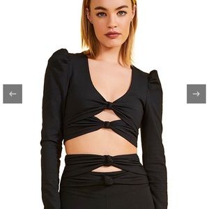 PatBo Cropped Black Tie Front Top